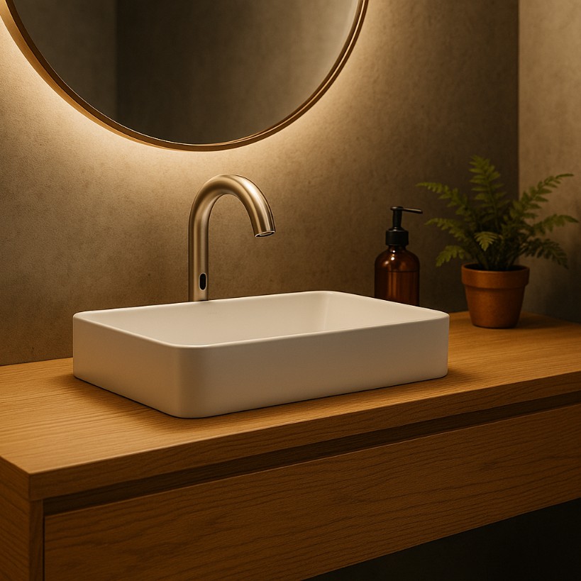Lavatory sink configuration in a commercial restroom